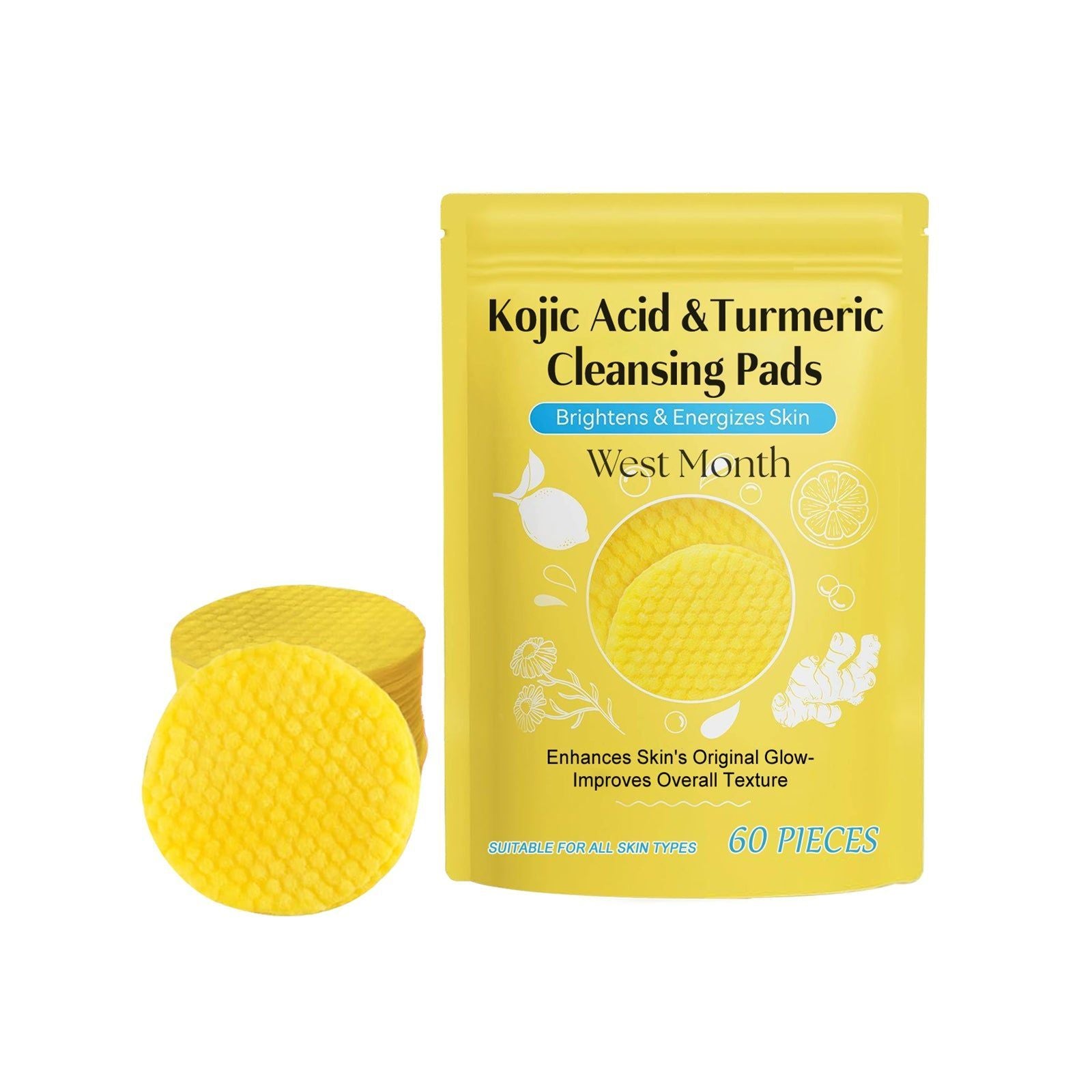Brightening Turmeric Acid Cleansing Pad, Deep Pore Clean, Hydrate and Nourish ,60pieces