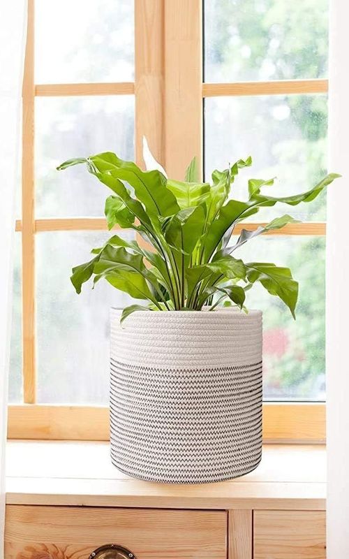 Mini Woven Jute Cotton Rope Plant Storage Basket for Home
