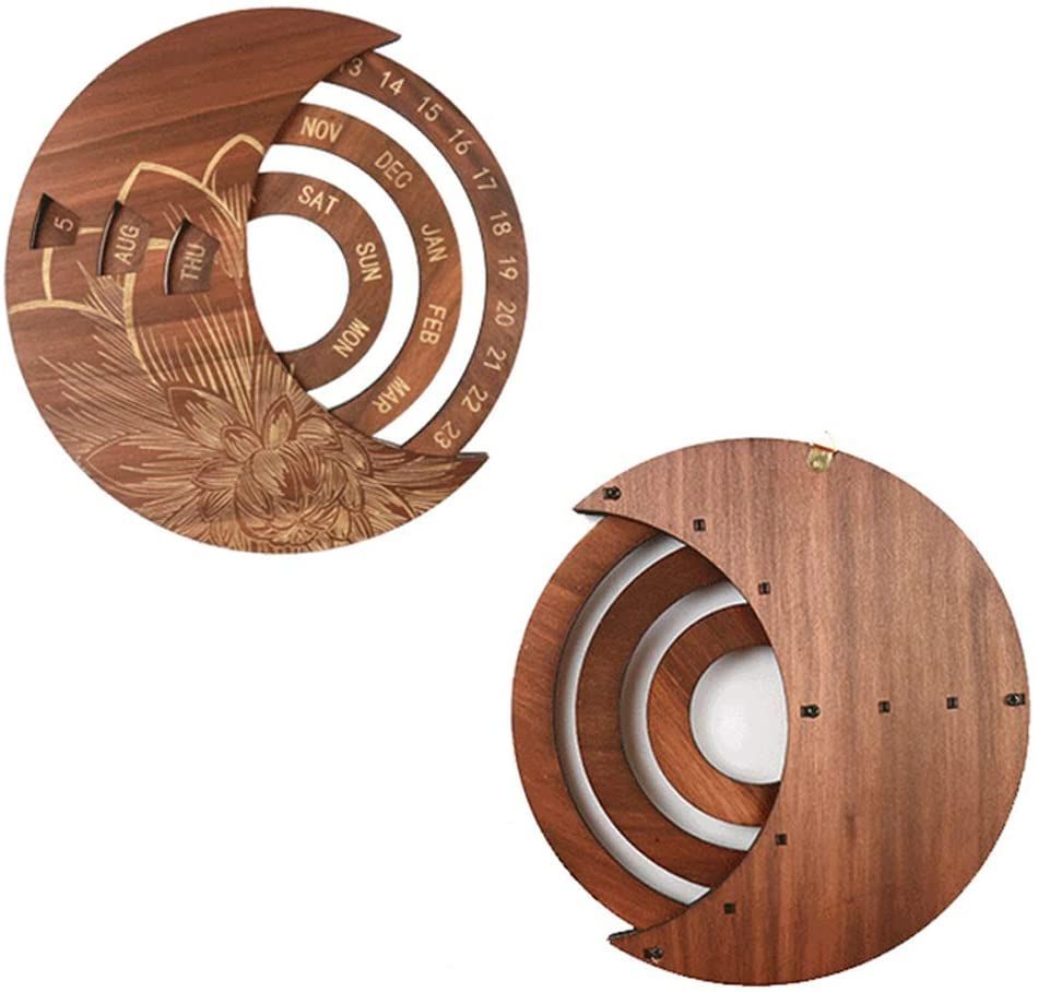 Round Moon Wooden Perpetual Wall Hanging Calendar Birthday Reminder Home Ornament