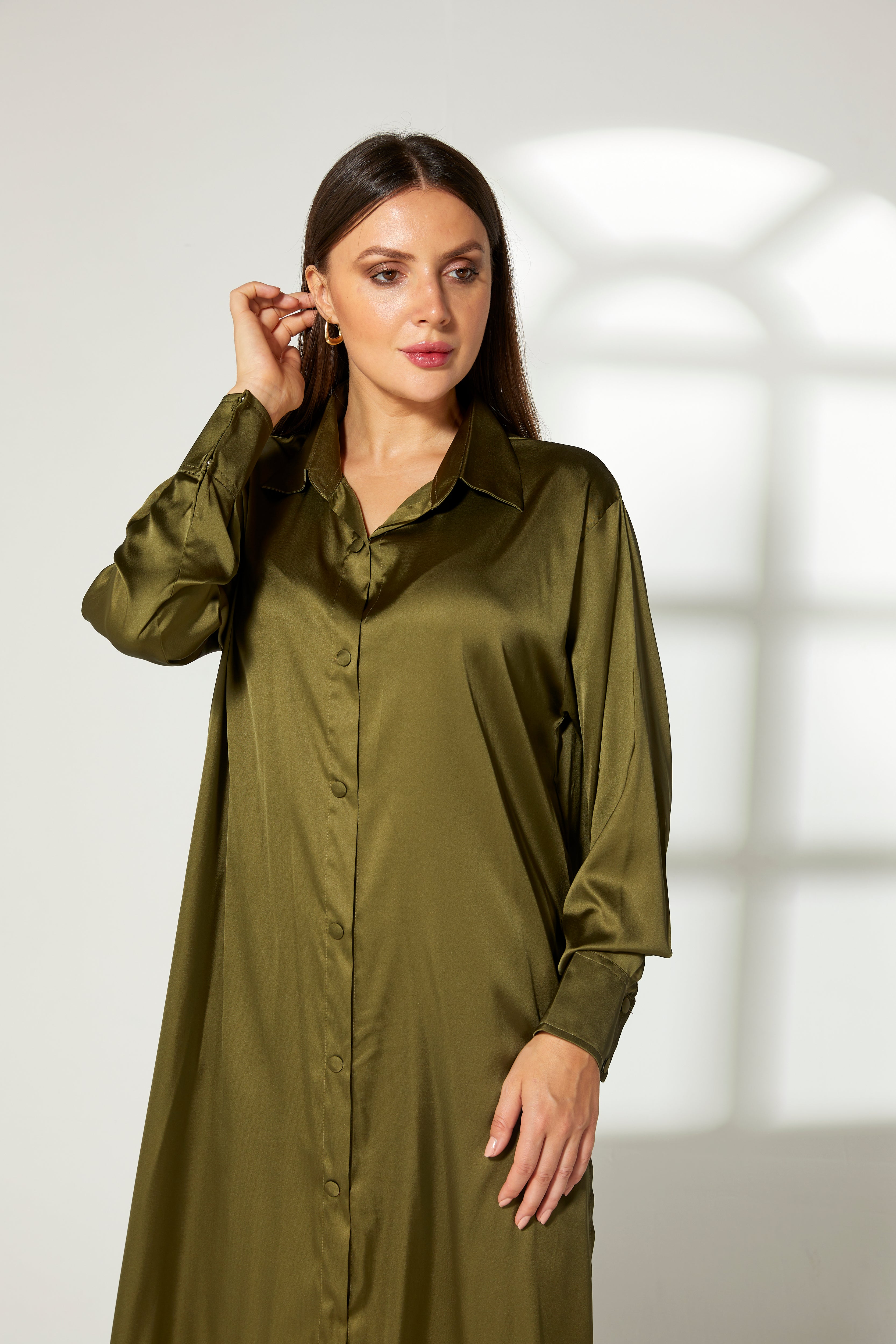 MOiSTREET Mustard Green Silk Fabric Top and Pants Set