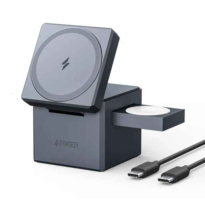 Anker MagSafe Wireless Charging Cube 3-in-1, 15W, Gray