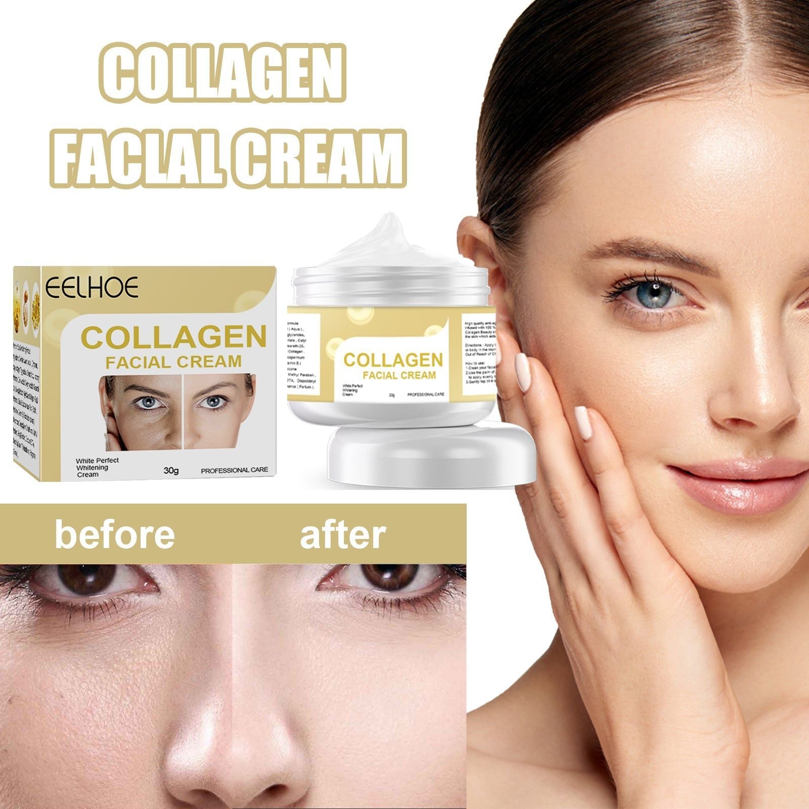 Collagen Brightening Cream, Soft Moisturizing, Hydrating Facial Skin Care ,30g