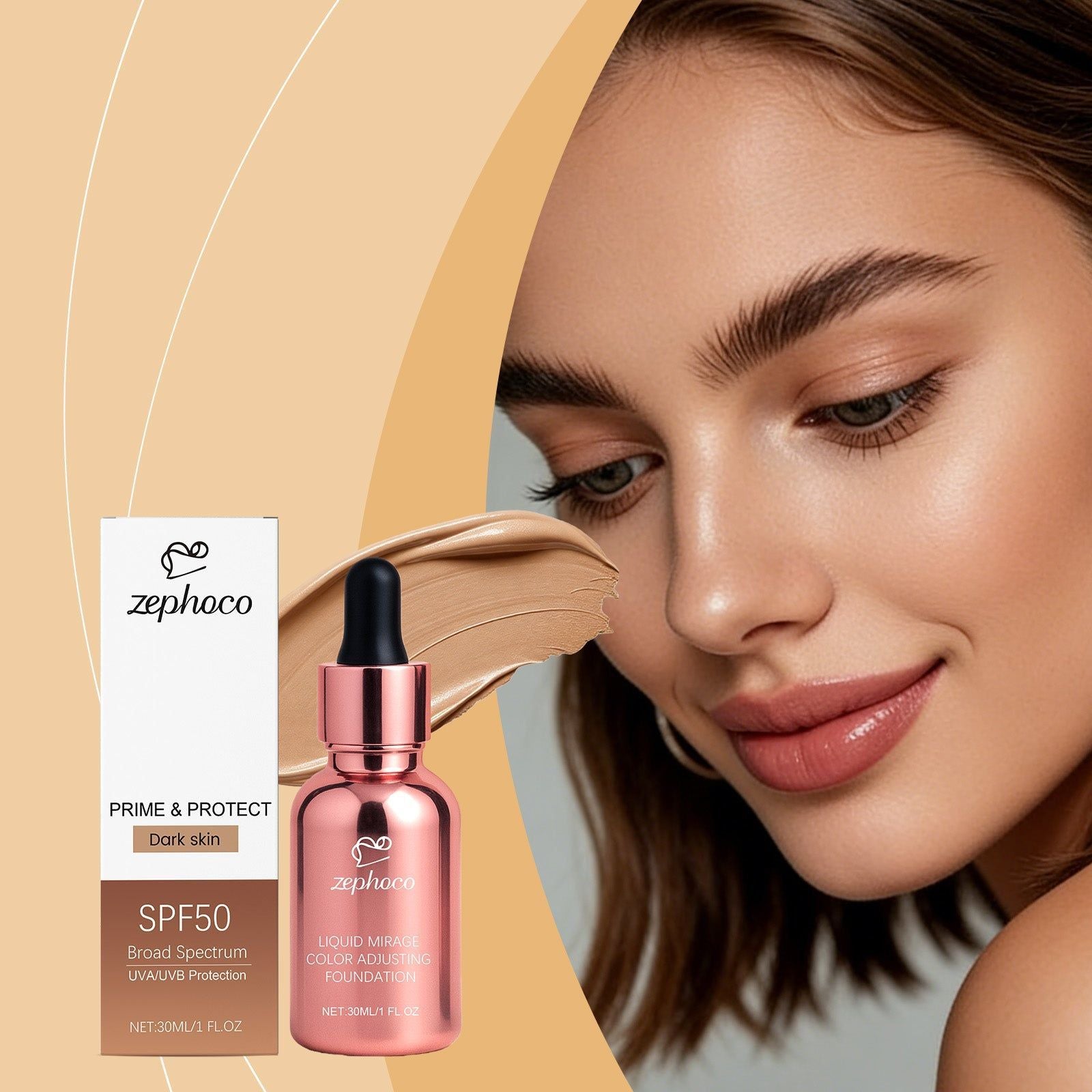 Dark Skin Liquid Foundation, Color-Changing, SPF50, Moisturizing, Natural ,30ml
