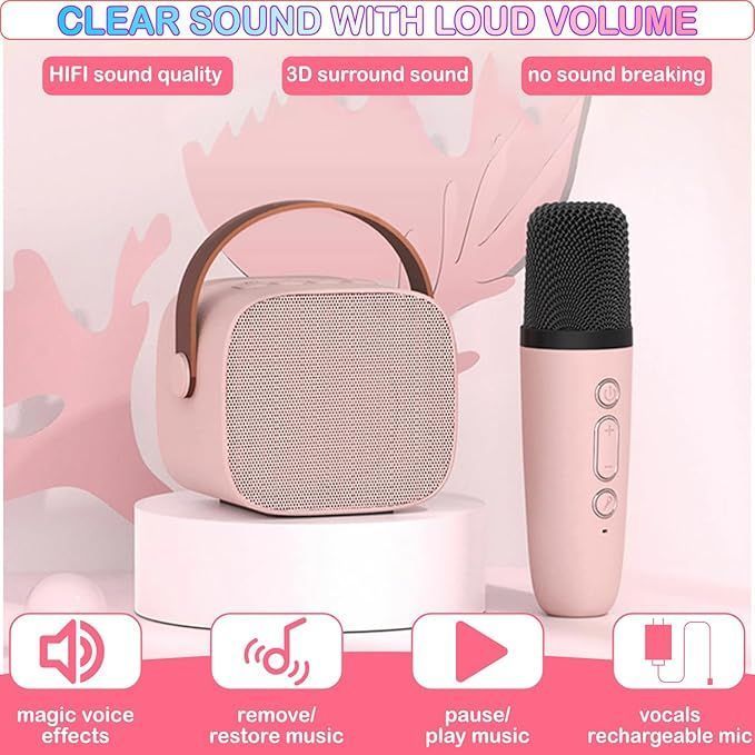 Mini Karaoke Machine With Portable Bluetooth Speaker 2 microphones Birthday Gifts for Kids