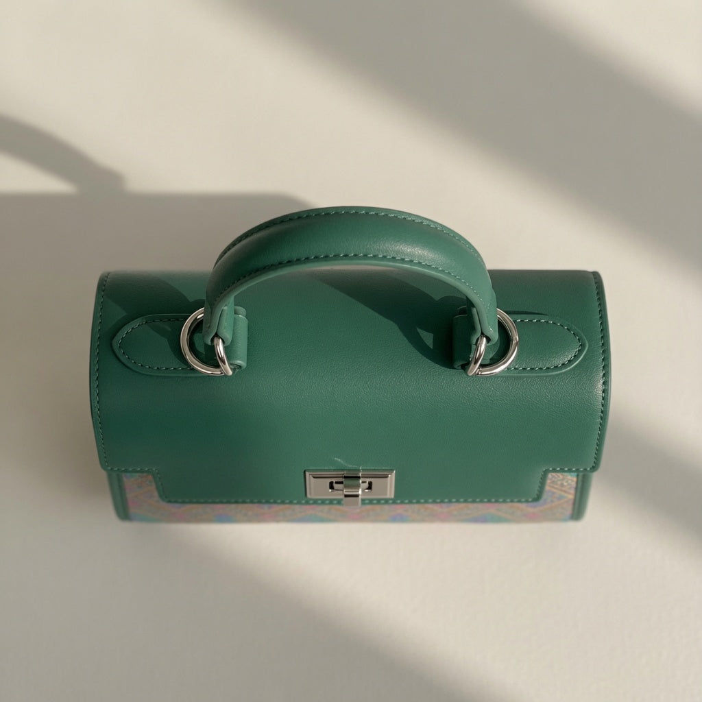 Jamila Designer Heritage Canvas Top Handle Bag, Emerald Green