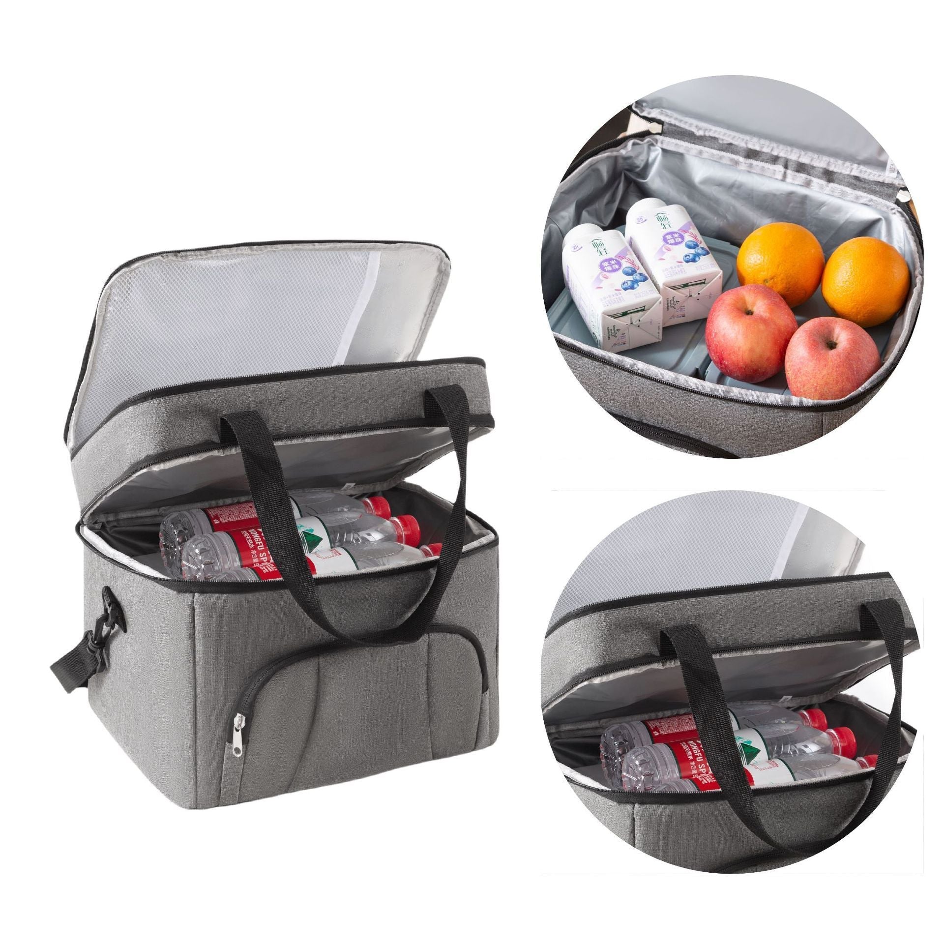 Double Layer Insulated Lunch Cooler Bag Large Capacity Food Storage Tote with Shoulder Strap