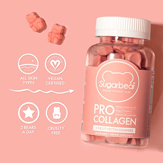 Sugarbear ProCollagen, Vegan Collagen Gummies, Amino Acids, Vitamin D , Vitamin C, B-12 and Biotin, Promotes Hair, Nail, Skin, Bone and Joint Health
