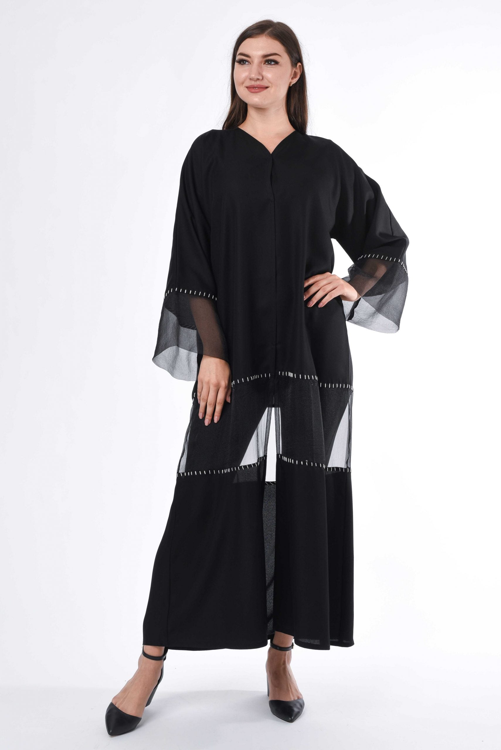 MOiSTREET Black Hand Buck Stitch Abaya
