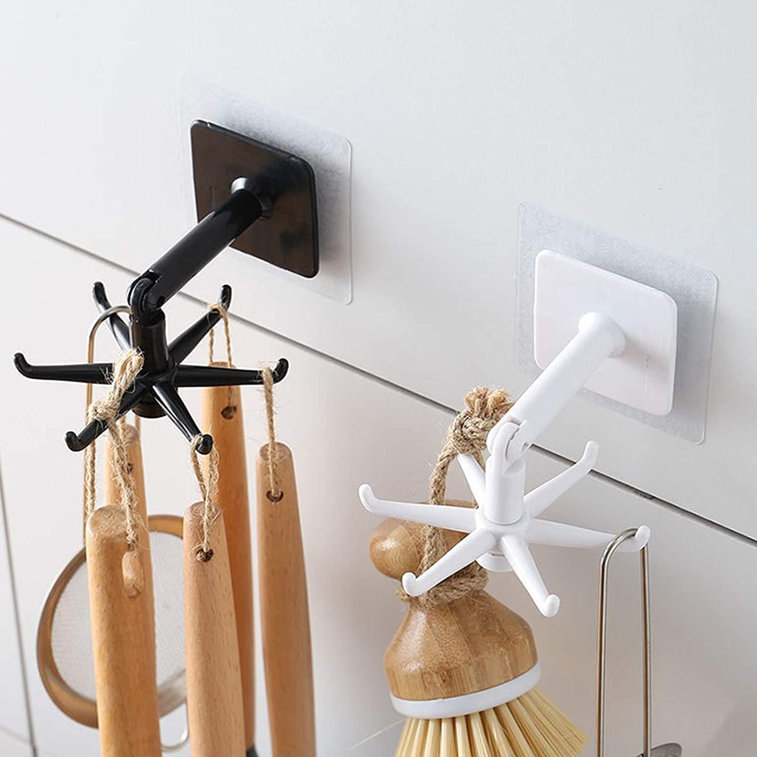 Self Adhesive Hook 360 Degree Rotation Kitchen Rack Punch Free Wall Mounted Storage Shelf