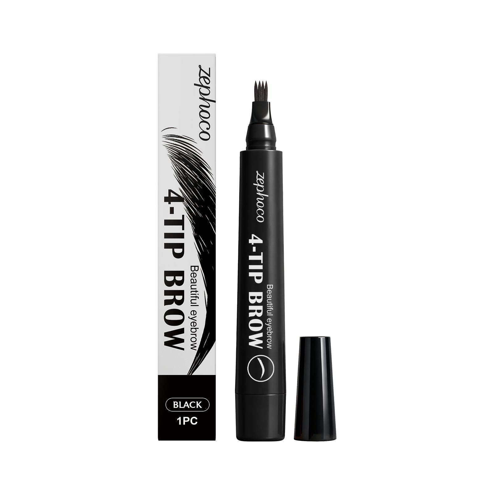 Black Four-Prong Eyebrow Pencil, Long-Lasting, Smooth, Natural, Portable, Daily Makeup ,1 pc