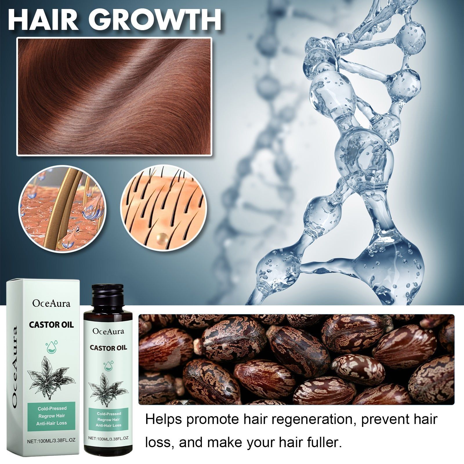 Castor Oil for Hair Care, Grow Thicker, Stronger, Hydrated Hair Naturally ,100ml
