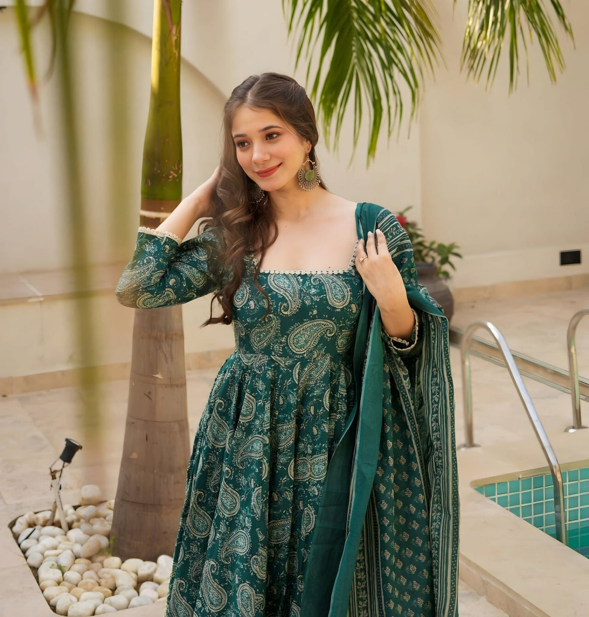 Fab Zone Party Wear Designer Anarkali Suit Set With Digital Print For Women