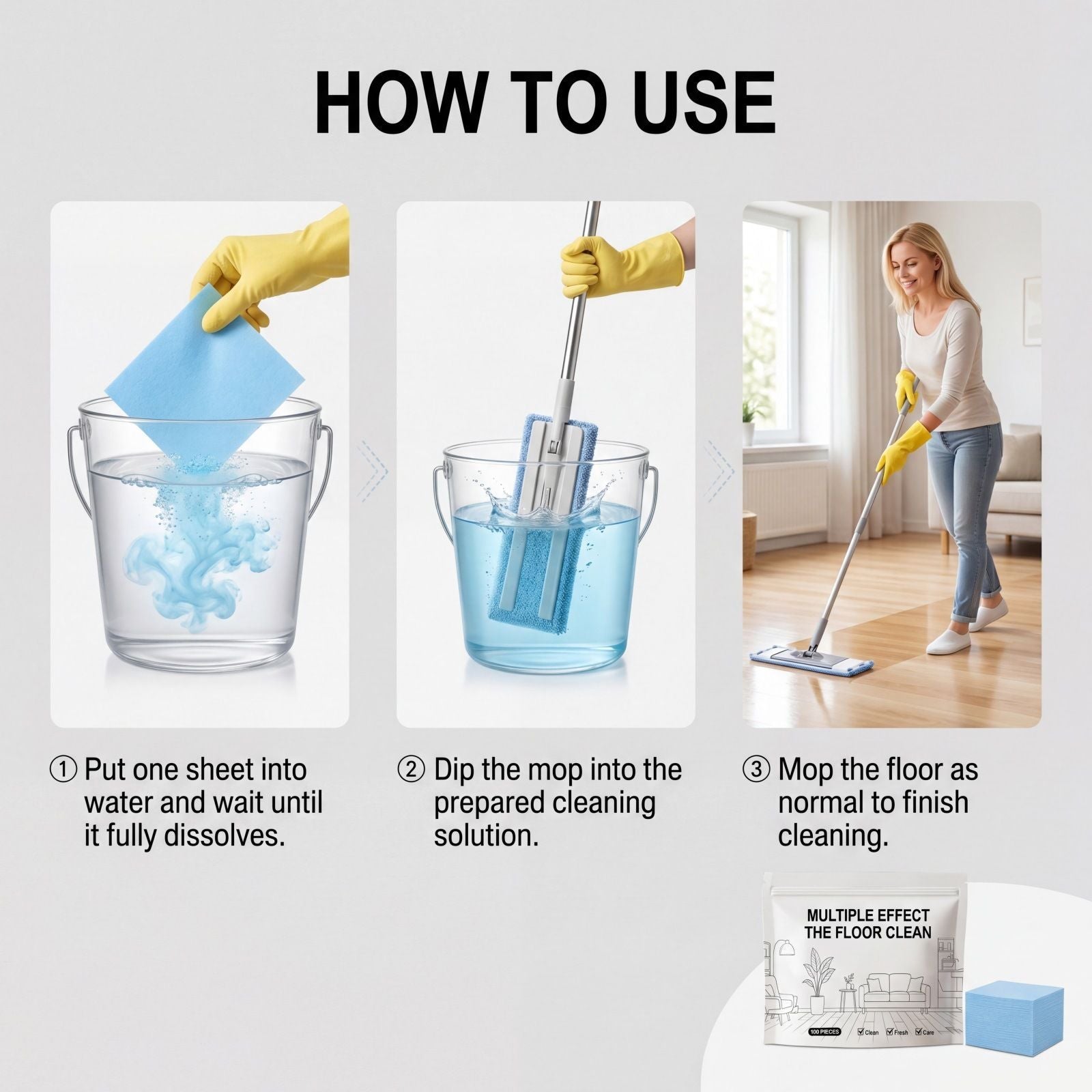 100Pcs Scented Floor Cleaning Pads, Multipurpose Hardwood Ceramic Tile Stain Remover Cleaner Sheets
