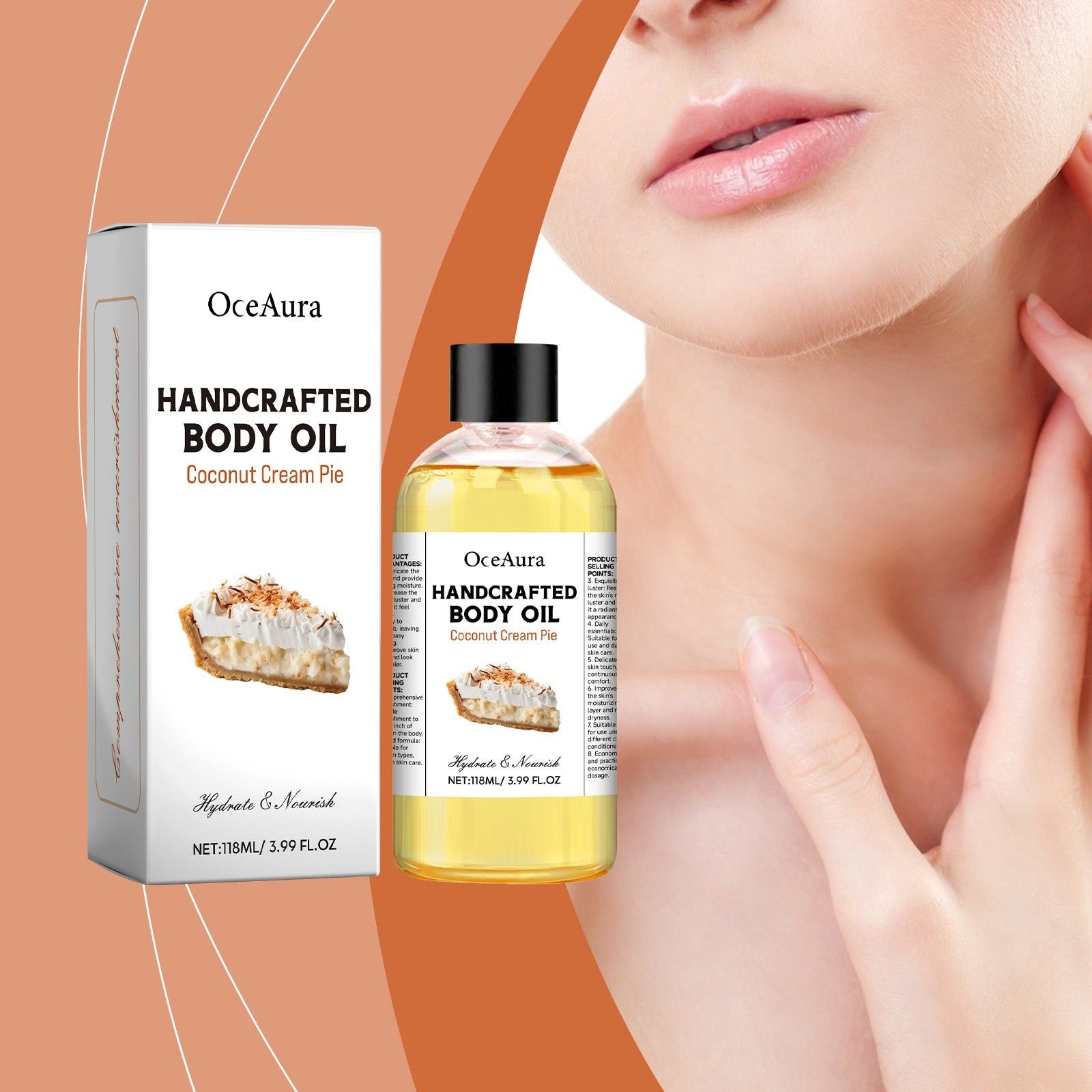 Coconut Cream Pie Body Oil, Deep Nourishing, Soft, Hydrating Skin Care, Massage Oil, All Skin Types ,118ml