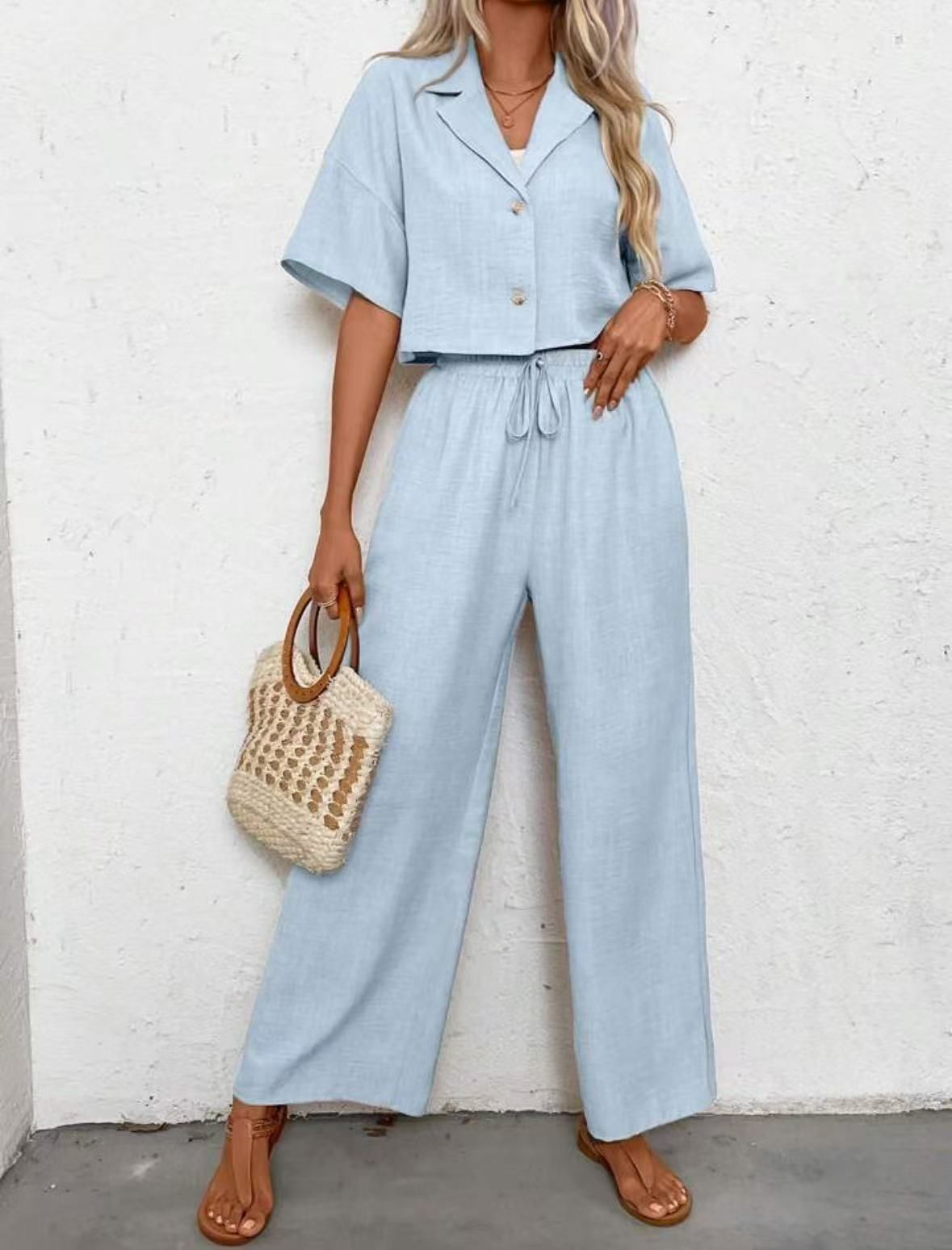 Women's Elegant Blazer & Wide-Leg Pants Two-Piece Set
