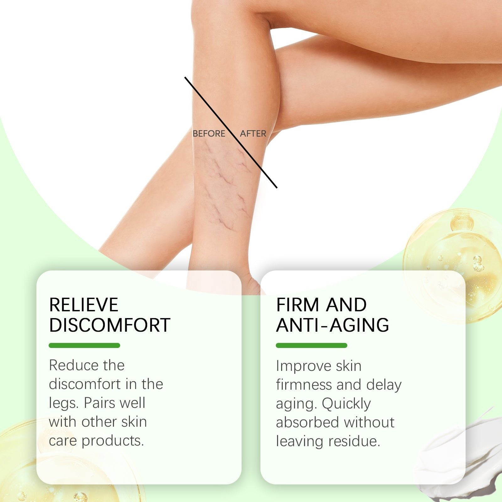 Leg Care Cream, Nourish, Relieve Discomfort, Fast Absorption, Anti-Aging ,60g
