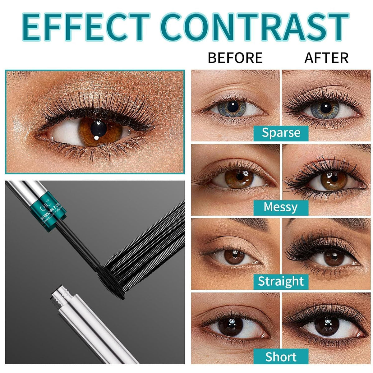 3Pcs 2 In 1 Vibely Mascara 5x Longer Waterproof Cosmetics For Natural Lengthening And Thickening No Clump New