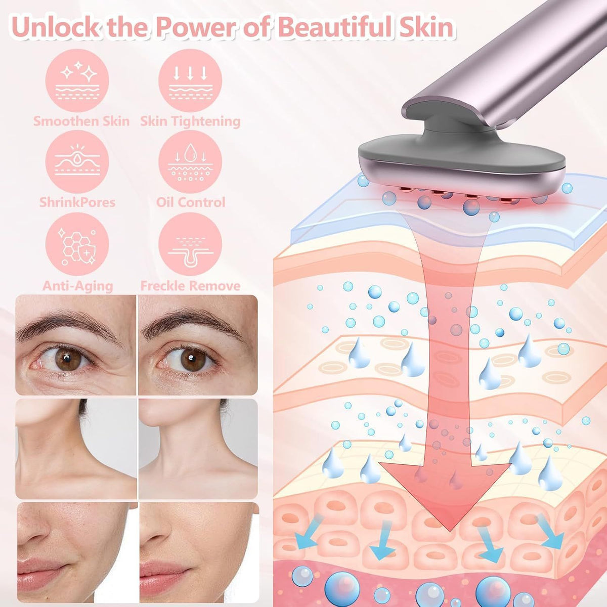 7 in 1 Eye Massager Beauty Device Red Light Therapy Wand Portable LED Beauty Stick