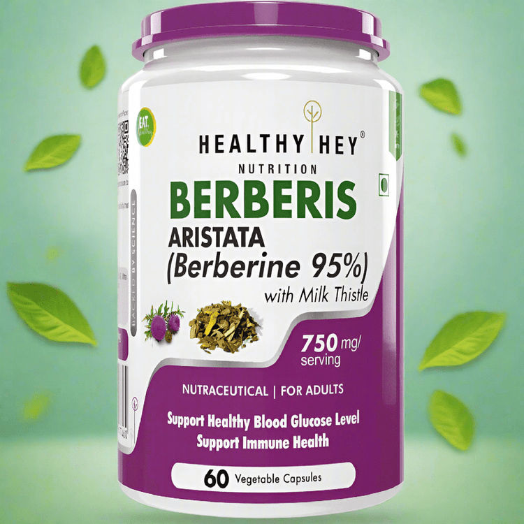 HealthyHey Berberis Berberine 95% with Milk Thistle Vegetable Capsules, 60 Count