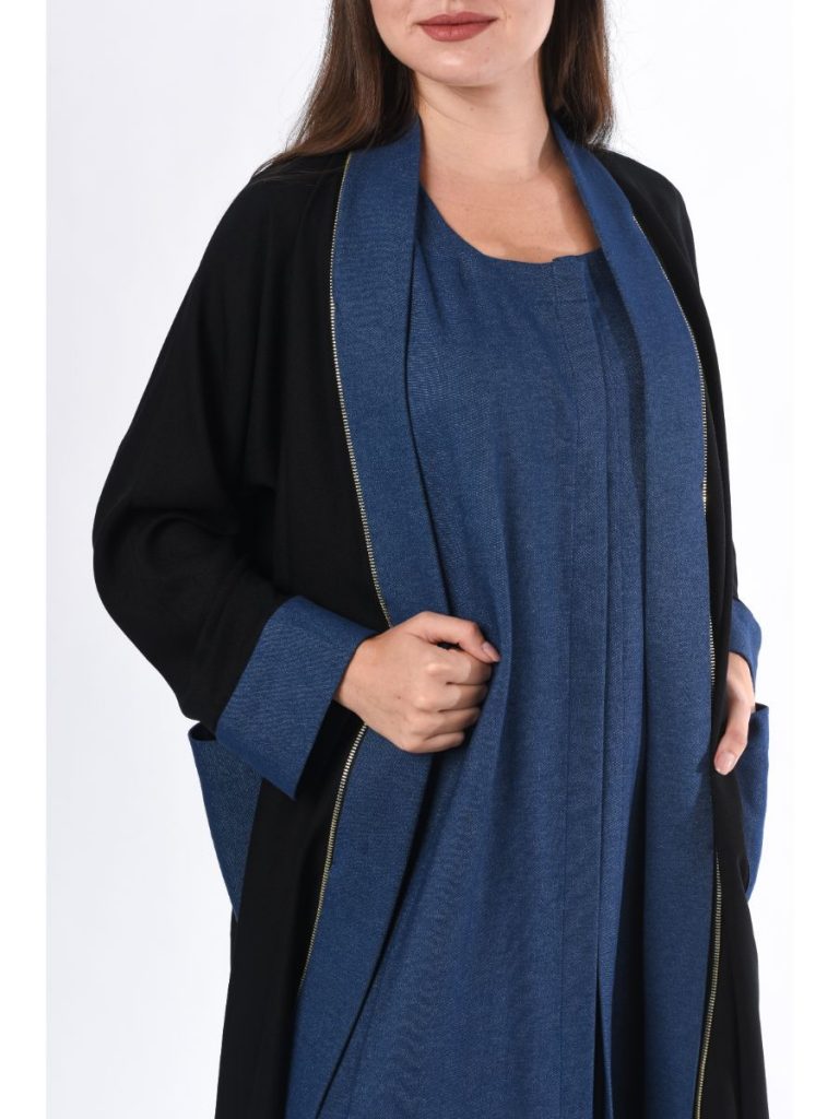MOiSTREET Black Abaya with contrast Denim Panel
