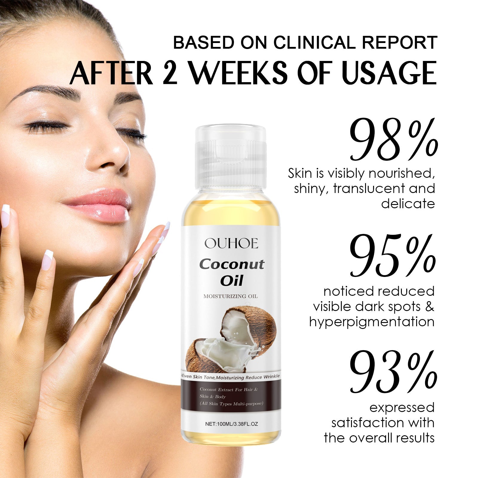 Coconut Essential Oil for Moisturizing and Replenishing Skin, Hair, Brightening, Hydrating ,100ml