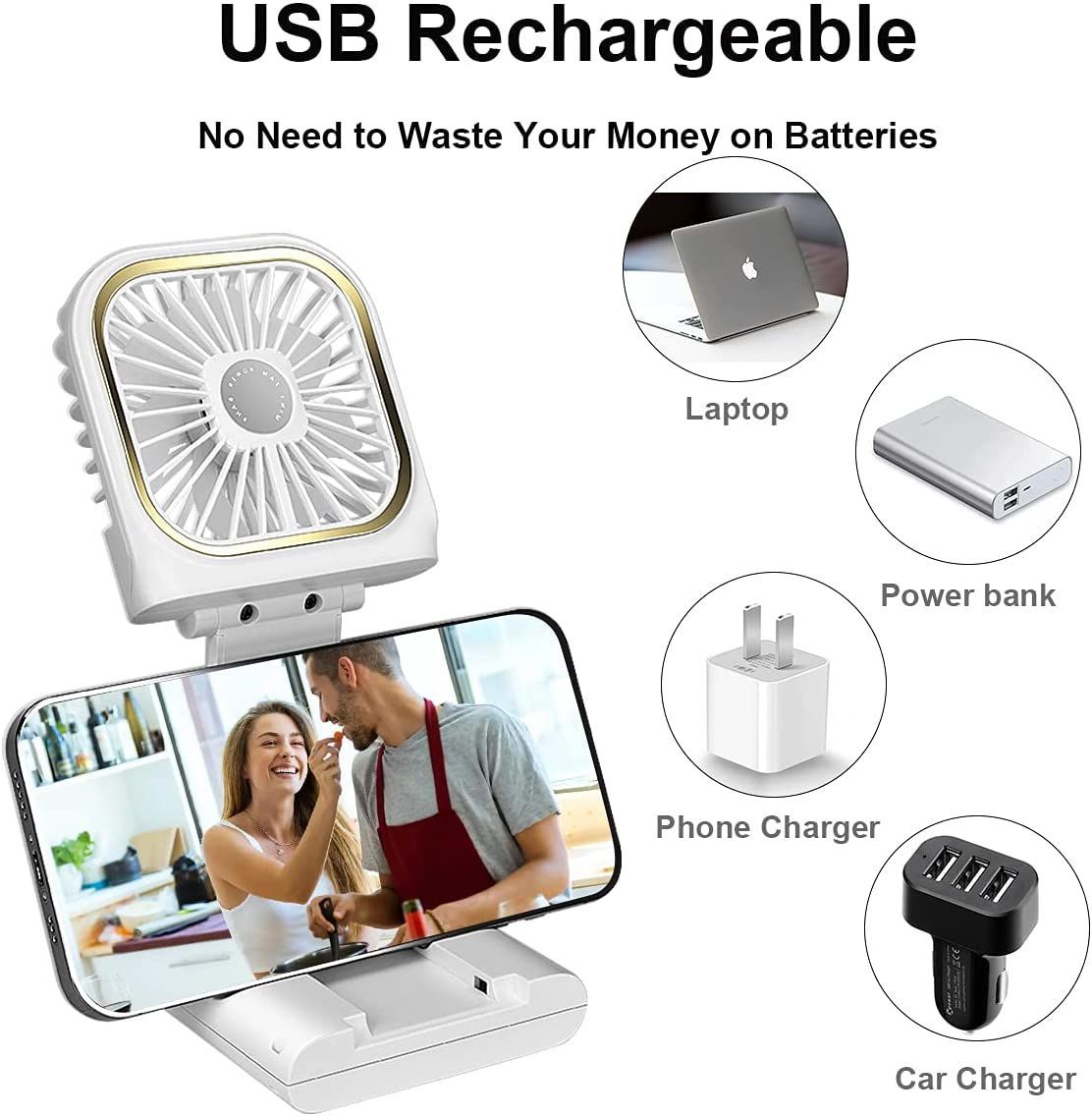 Mini USB Fan Folding Mobile Power Supply Fan Hanging Neck Electric Fan Desktop Phone Holder