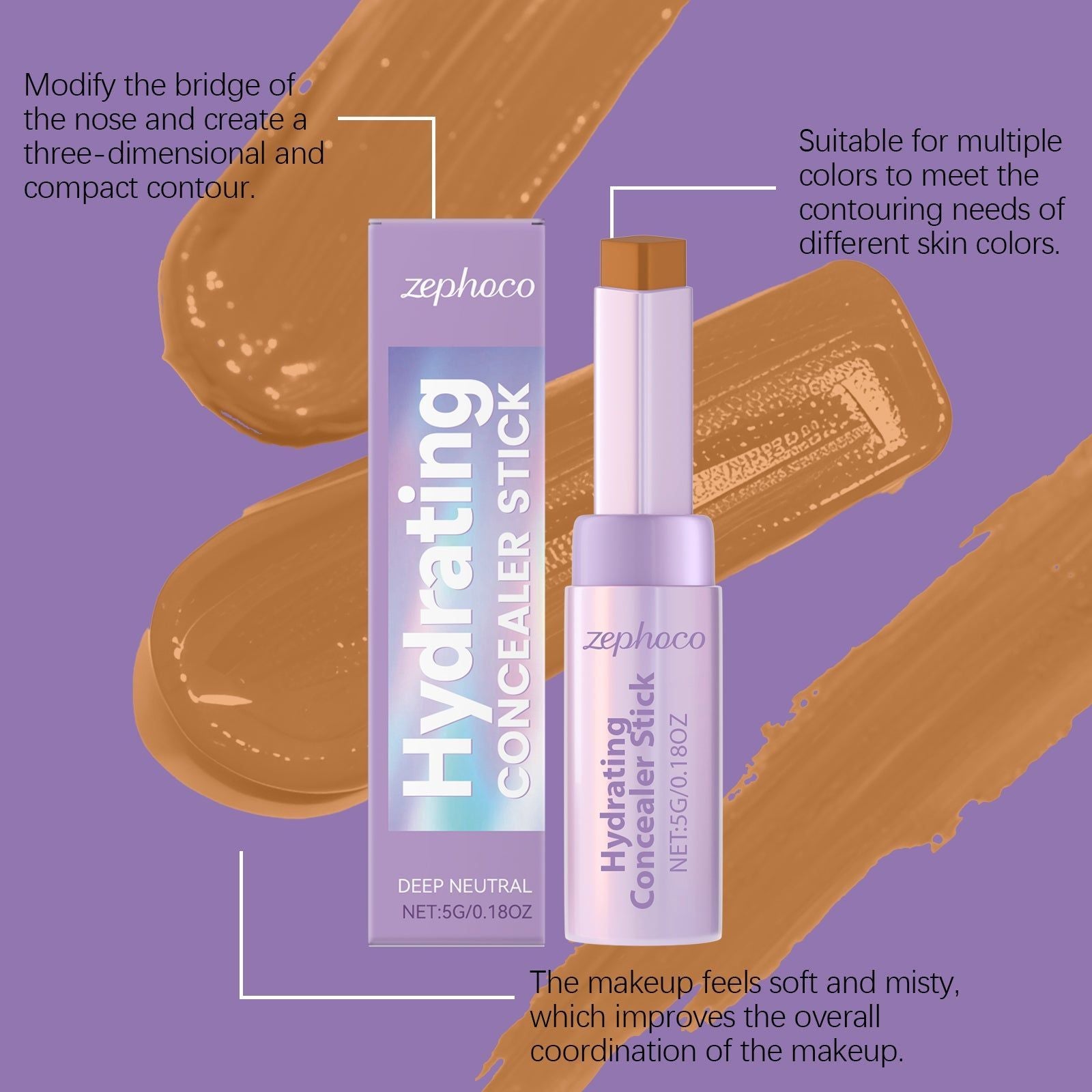 Contouring Concealer, Natural Face Makeup, Nose & Facial Sculpting, Compact Stick ,5g