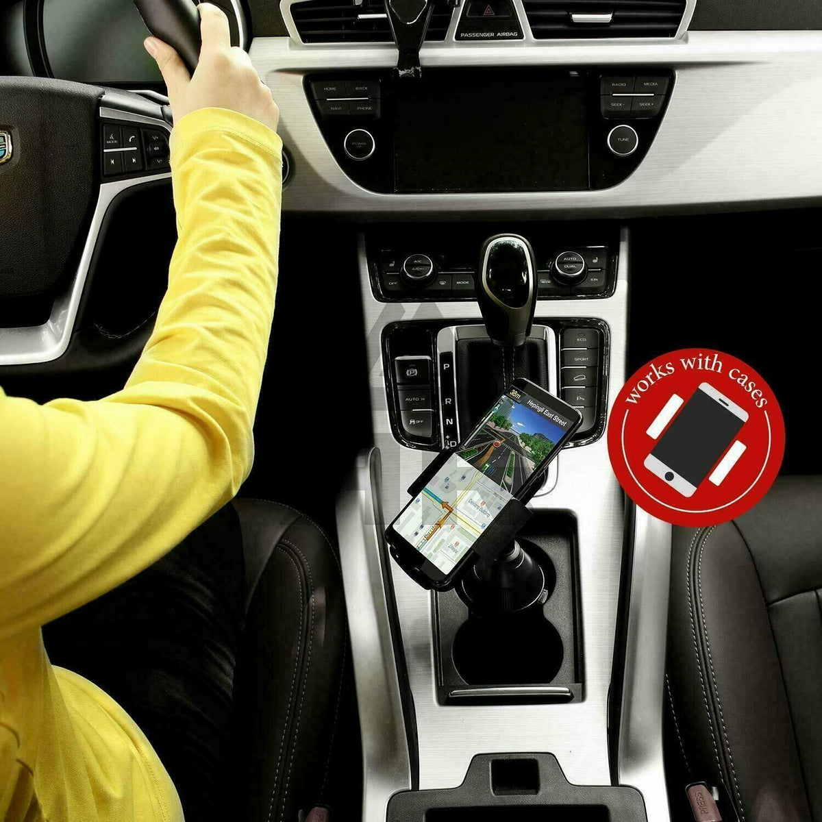 360 Degrees Adjustable Phone Mount Car Cup Holder Stand Cradle Phone Bracket With Smart Release Button