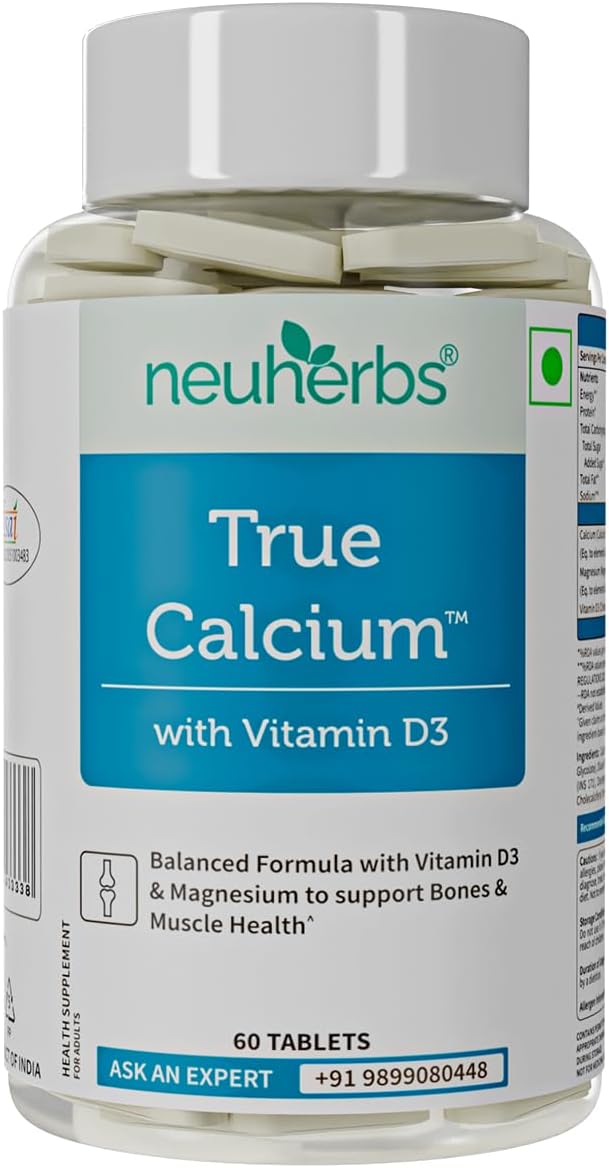 Neuherbs True Calcium 1000mg Supplement For Men & Women- 60 Vegan Tablets