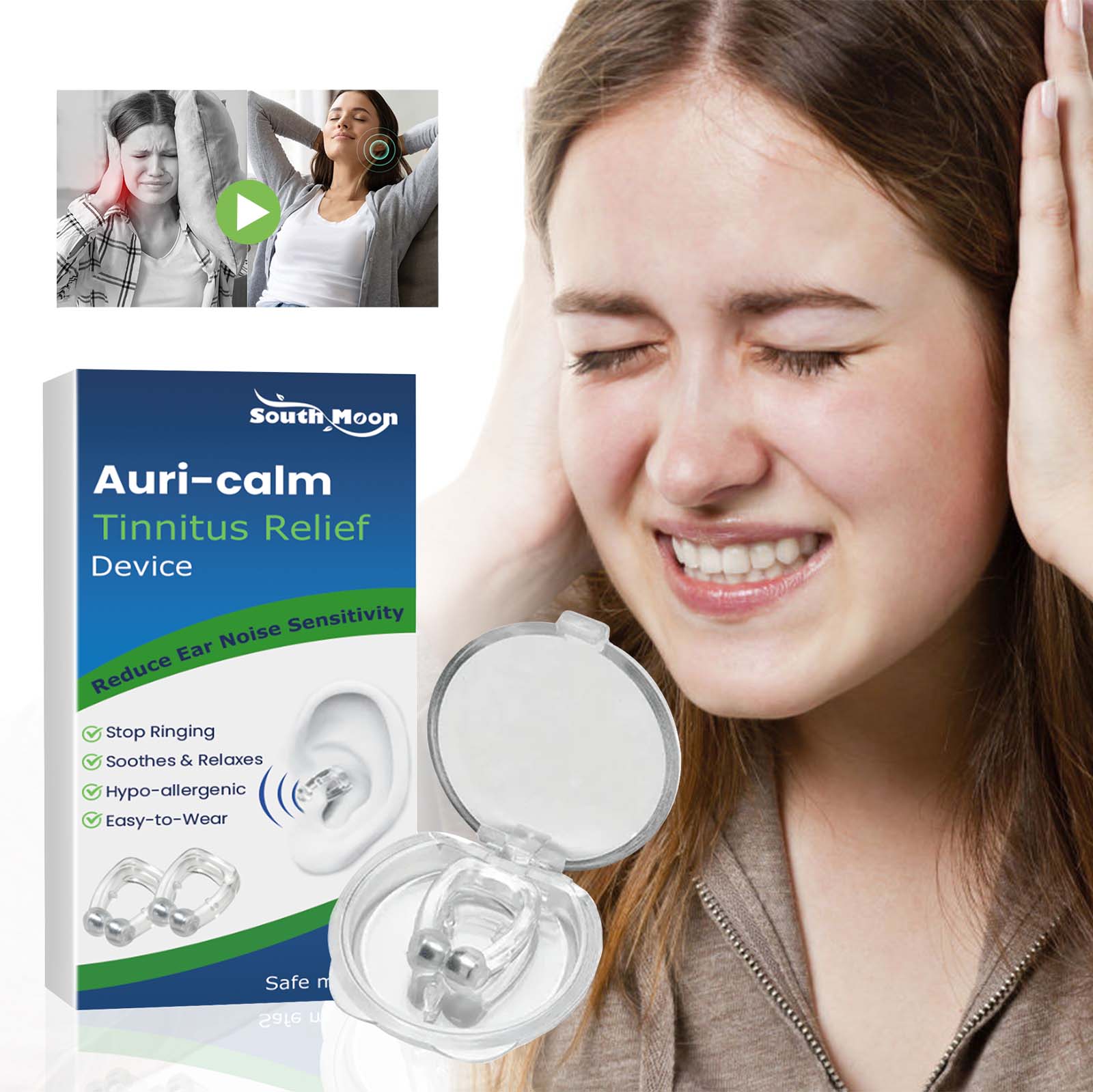 Auri-calm Ear Care Device, Tinnitus Relief, Ear Pain, Sleep Aid, Magnetic Therapy ,2pcs