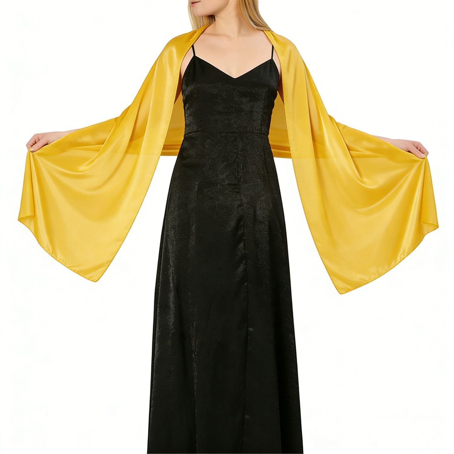 Gold Satin Shawl Wrap for Women Evening Wedding Dress