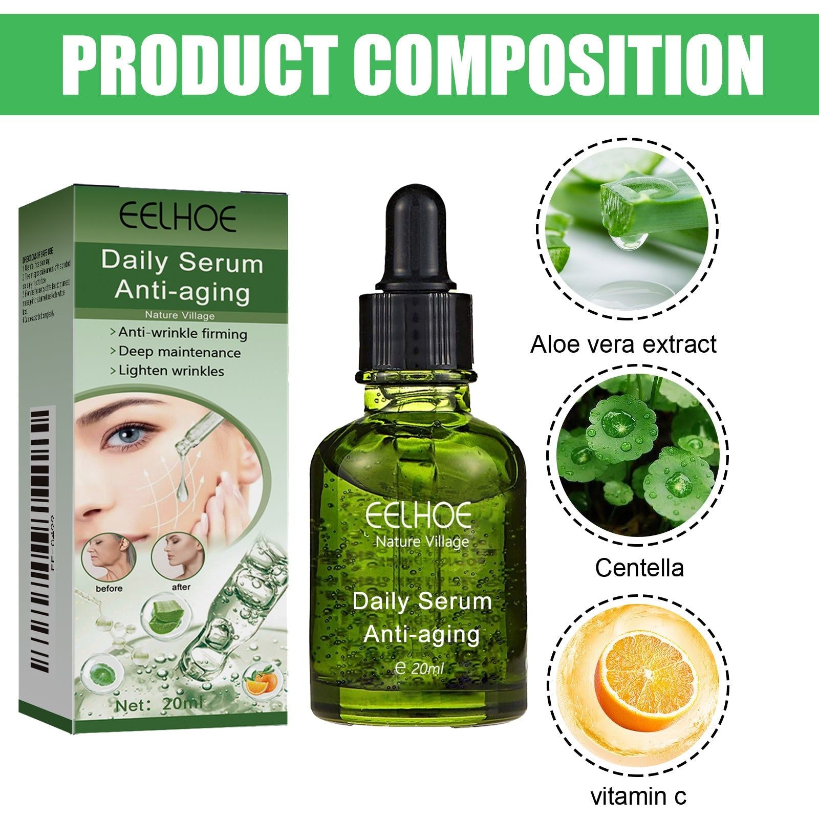 Deep Anti-Wrinkle Serum, Moisturize, Soften Fine Lines, Firm & Brighten Skin ,20ml