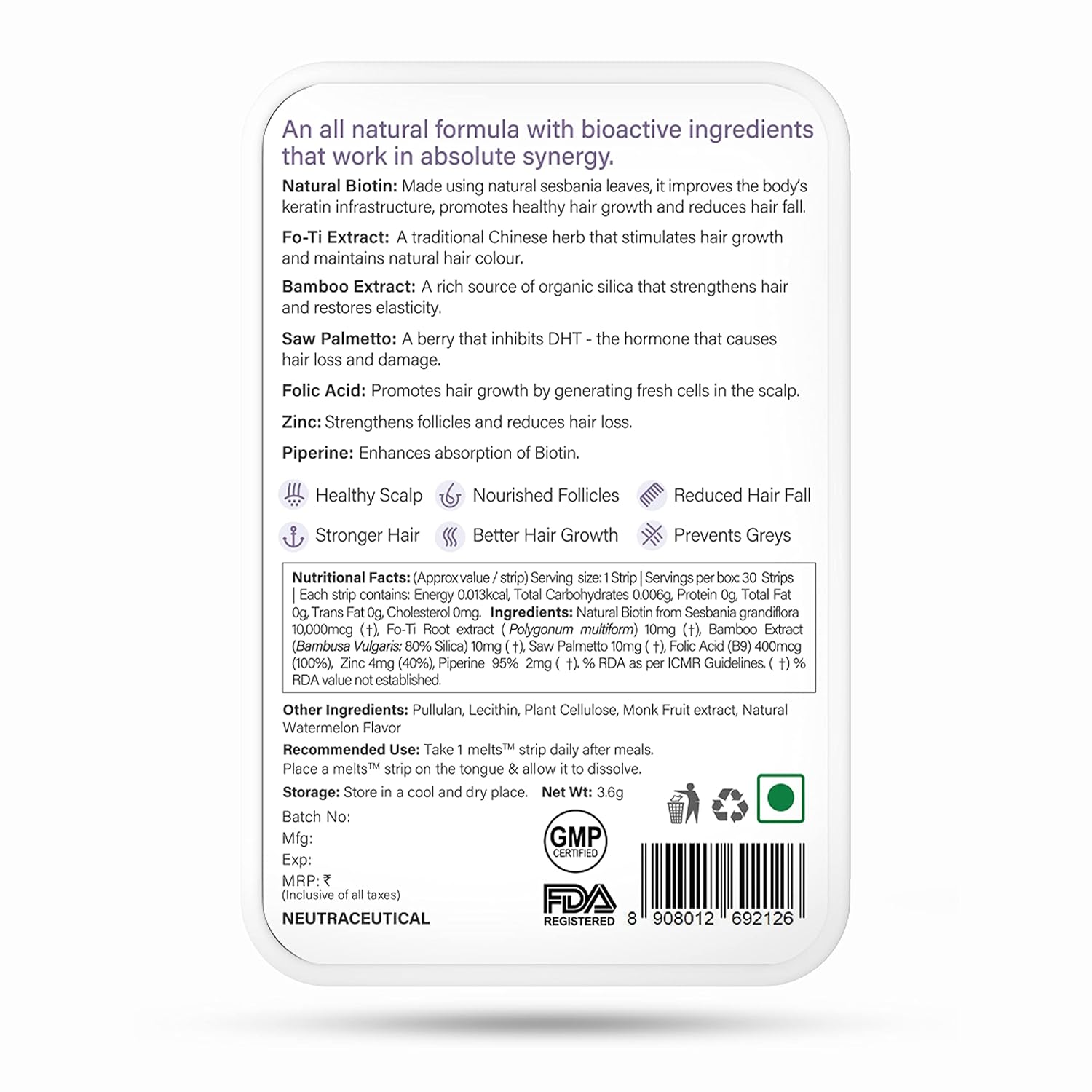 Wellbeing Nutrition Skin & Hair Beauty Pack | Collagen, L-Glutathione, Hyaluronic Acid Plant Based Biotin Fo-ti Extract (15 Effervescent Tabs + 30 Oral Thin Strips)