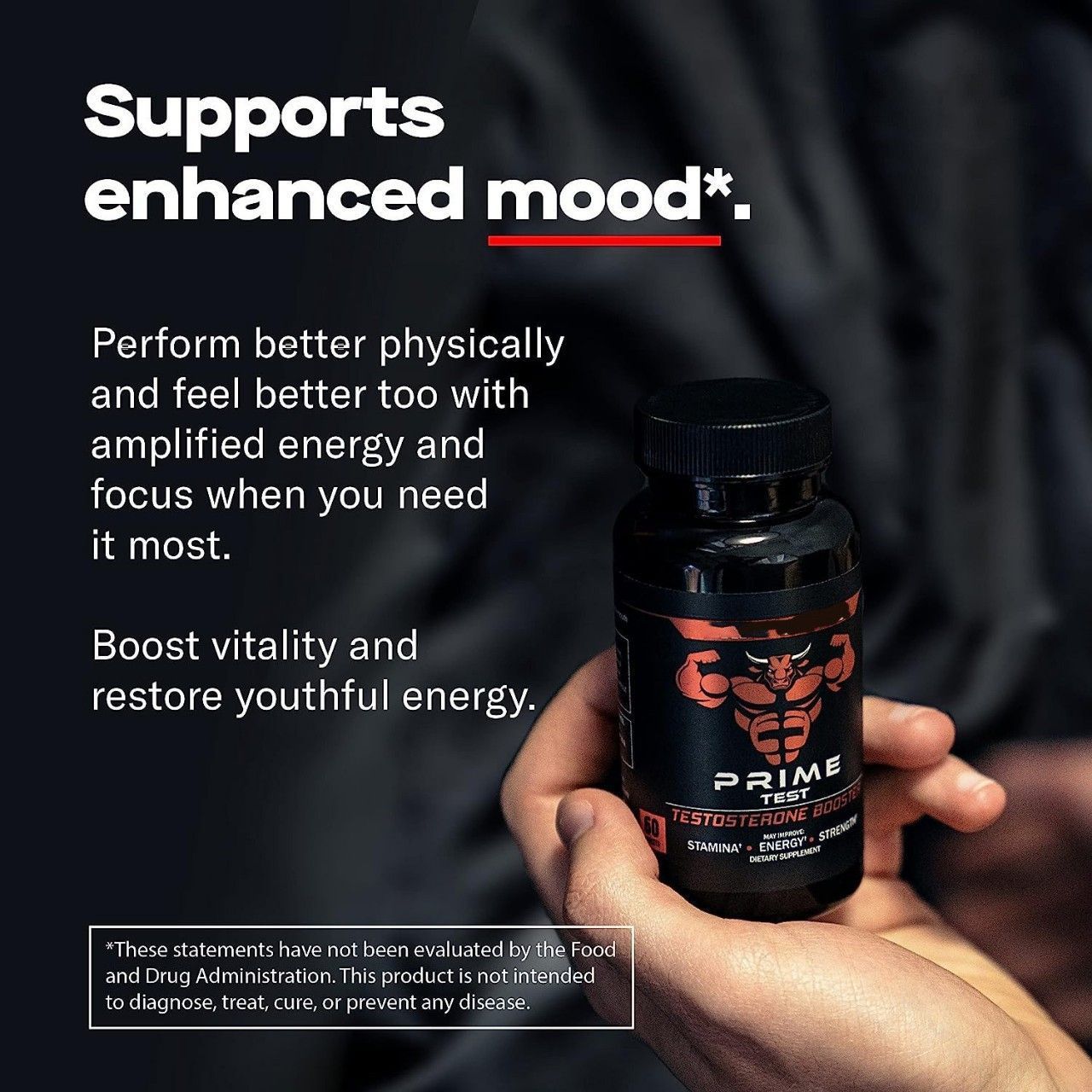 Prime Test Testosterone Booster Capsules for Men, Natural Male Health Supplement, Supports Stamina, Energy & Muscle Strength, 60 Count Daily Dietary Pills