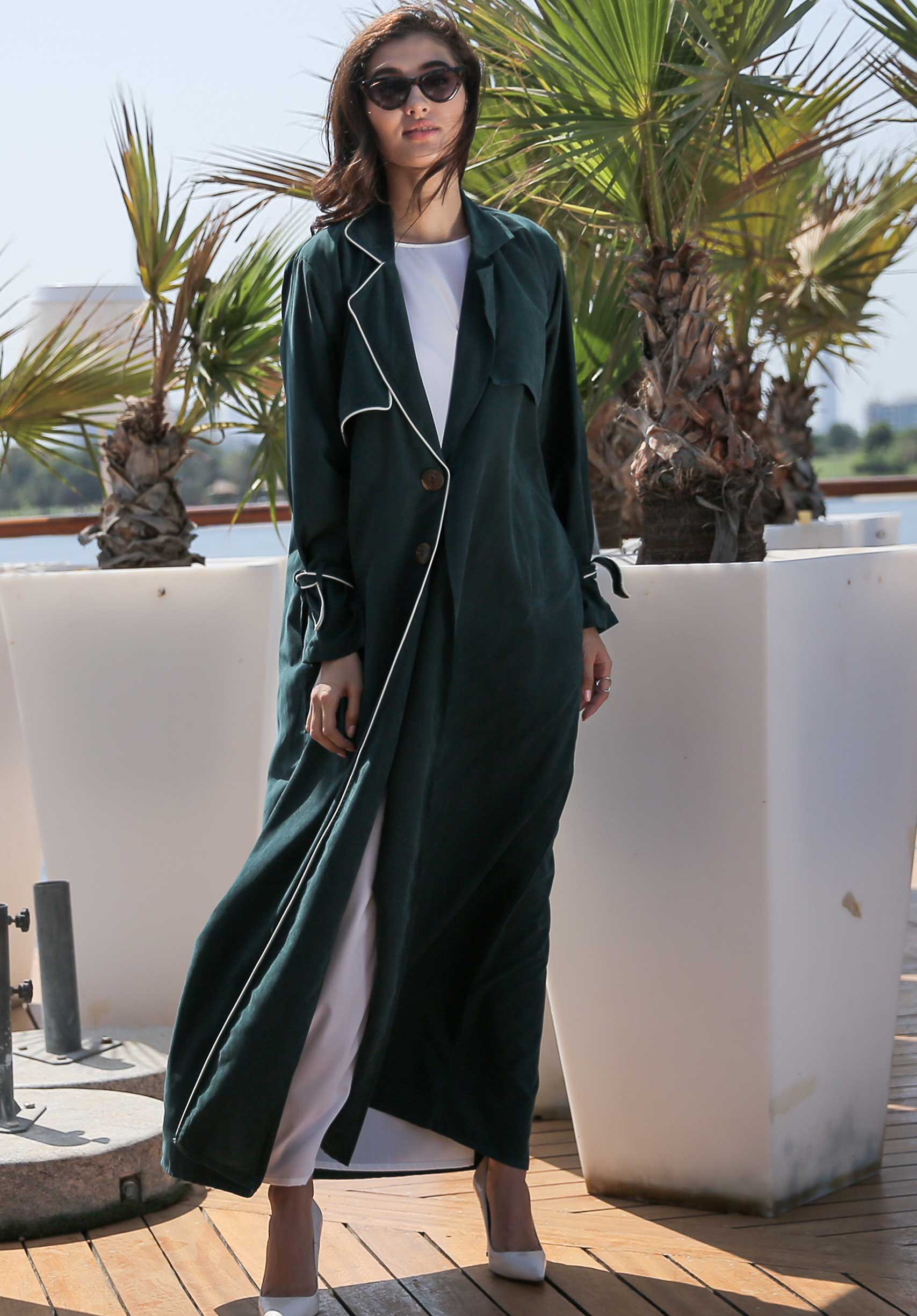 MOiSTREET Green Coat Style Casual Abaya