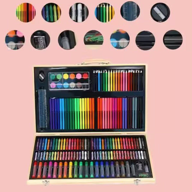 180 Pcs Wooden Box Coloring and Painting Set - Complete Art Kit for Kids & Adults