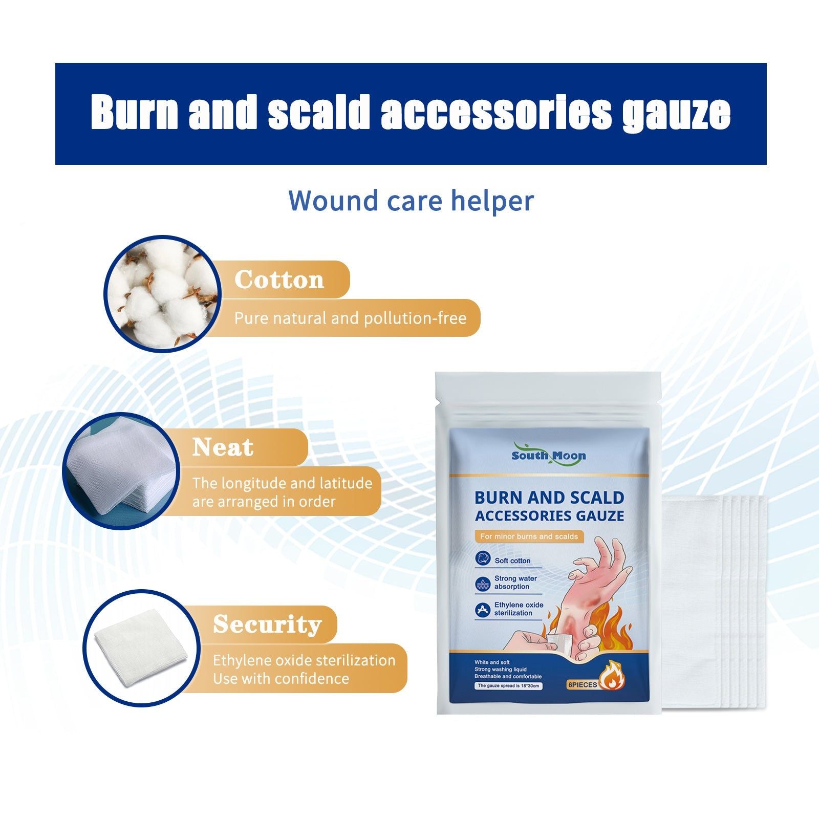 Premium Dust-Proof Gauze for Wound Care, Breathable, Sterile, Fast Healing ,6pcs
