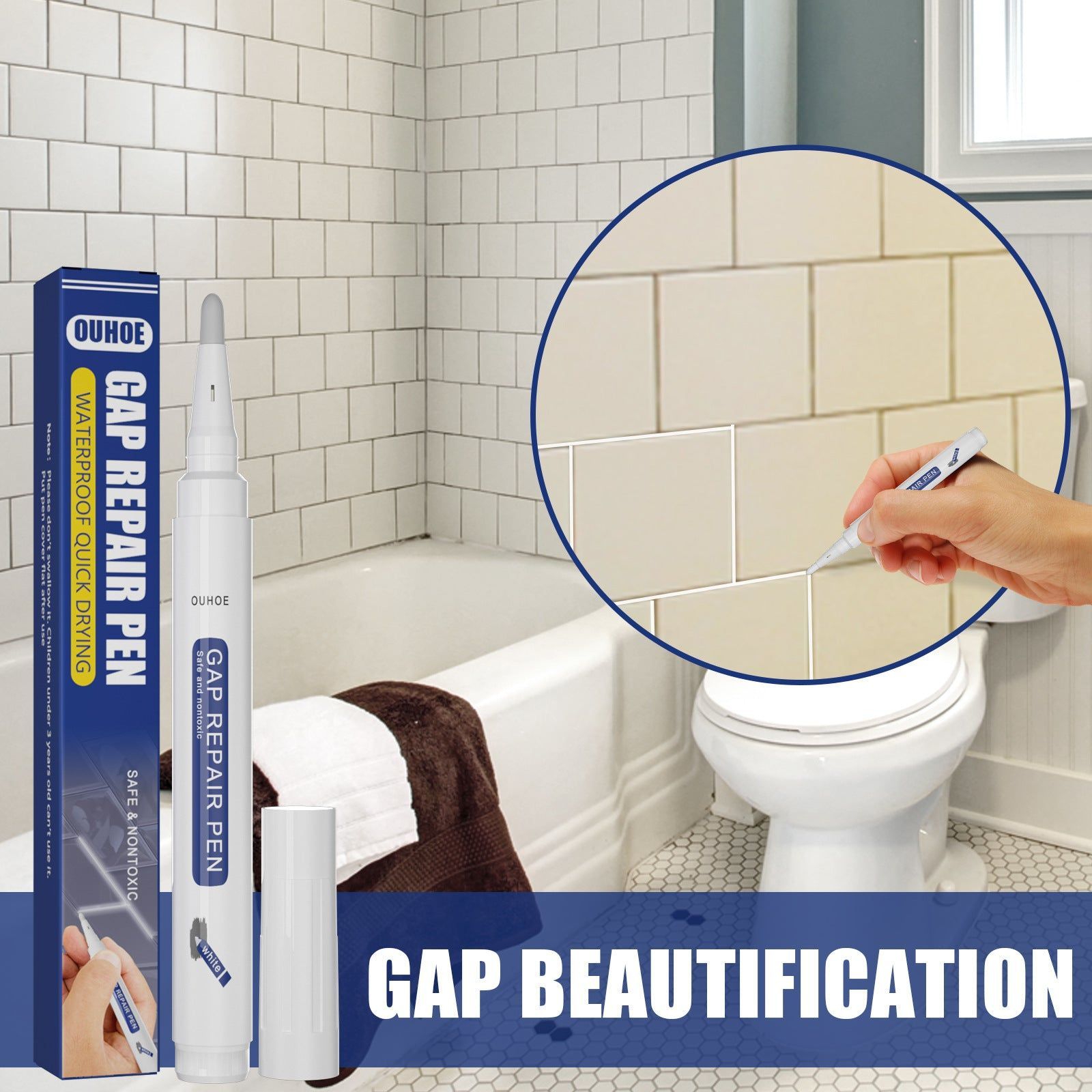 Beautify Tile Seam Pen, Waterproof Mildew Resistant, Easy Tile Repair Tool ,8g
