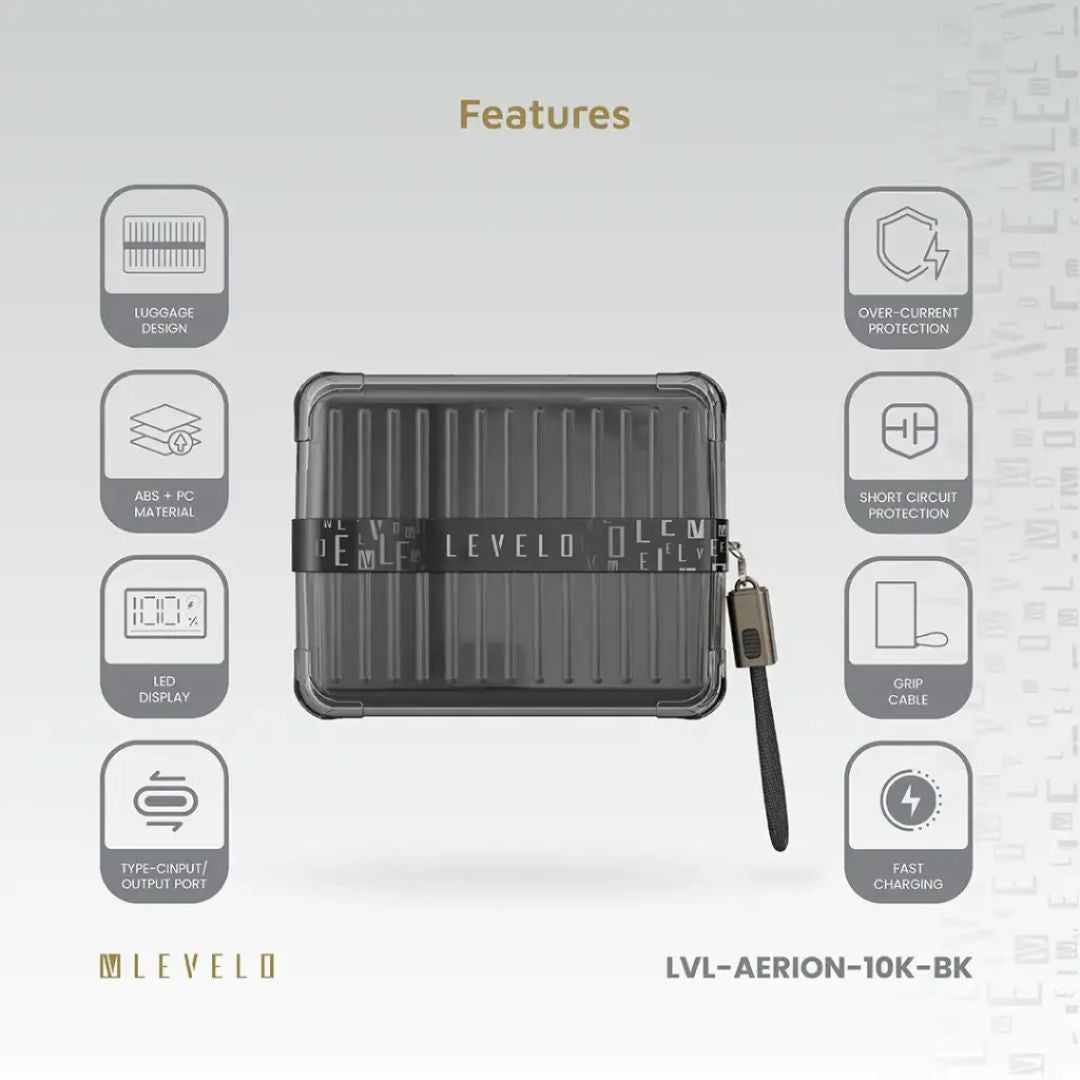 Levelo Aerion Portable 10000mAh Power Bank, LED Display