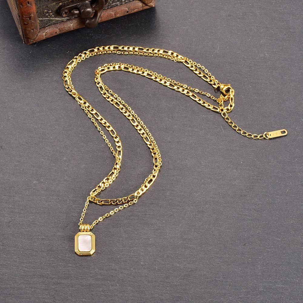 Women Layered Choker Necklace Chain Jewelry With Square Pendant