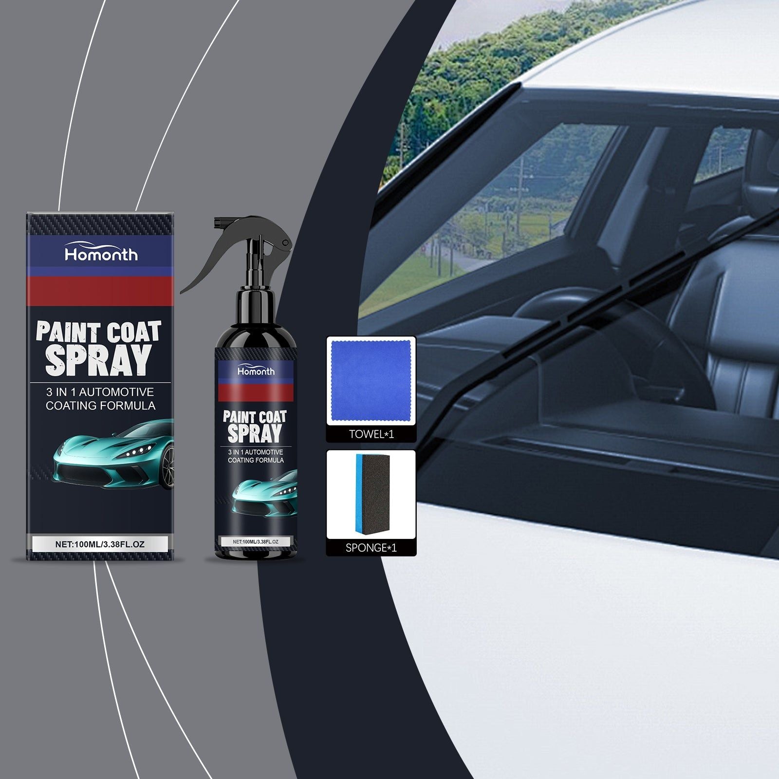 3-in-1 Ceramic Coating Spray, Automotive Surface Protection, Waterproof, Mirror Finish ,1set