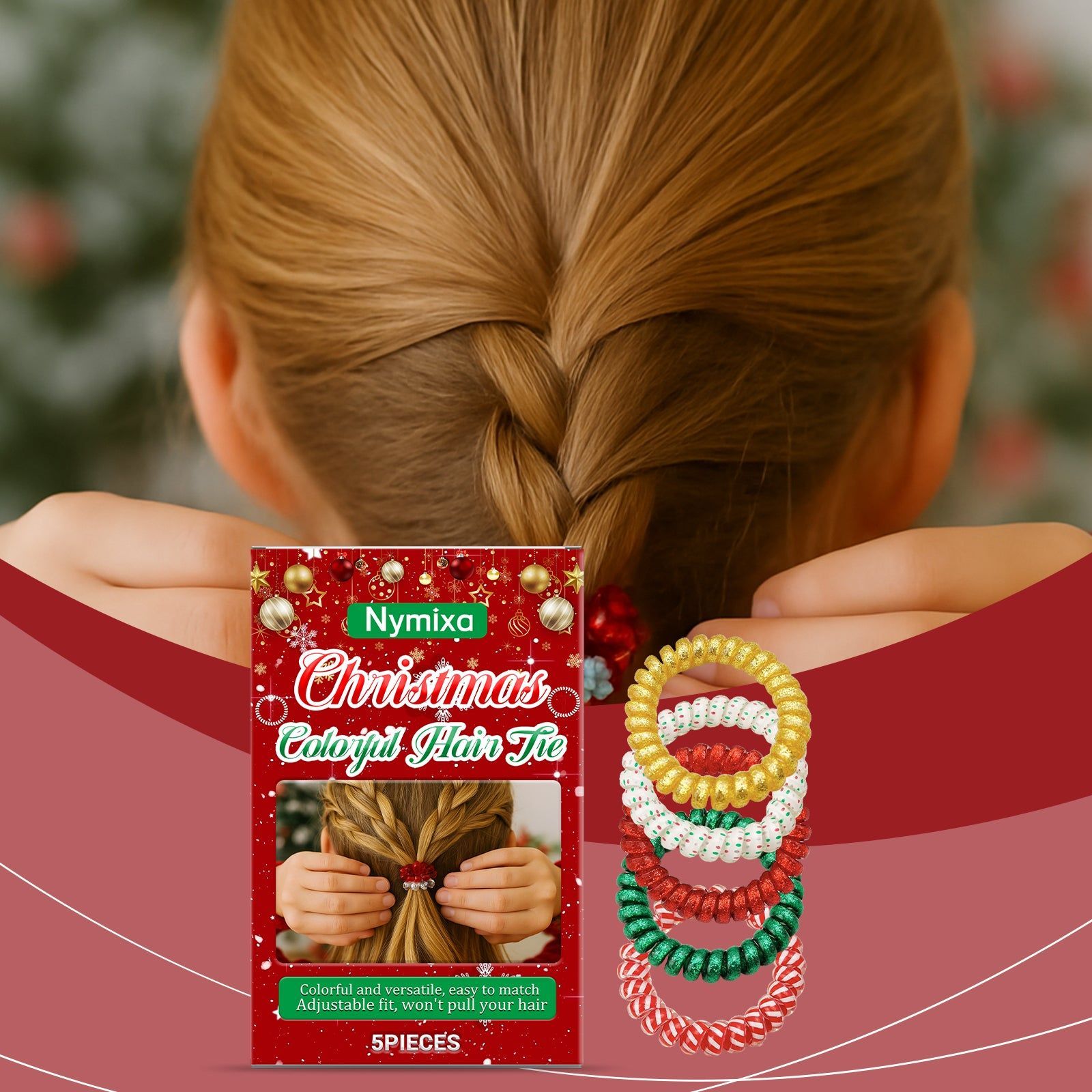 Christmas Colorful Phone Rings Hair Accessories, Cute Kids Headwear, Easy Hairstyles ,5pcs