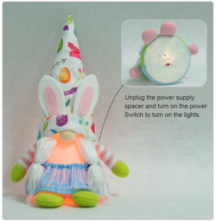 Easter Bunny Gnome Lighting Plush Doll Faceless Dwarf Ornament Holiday Decoration