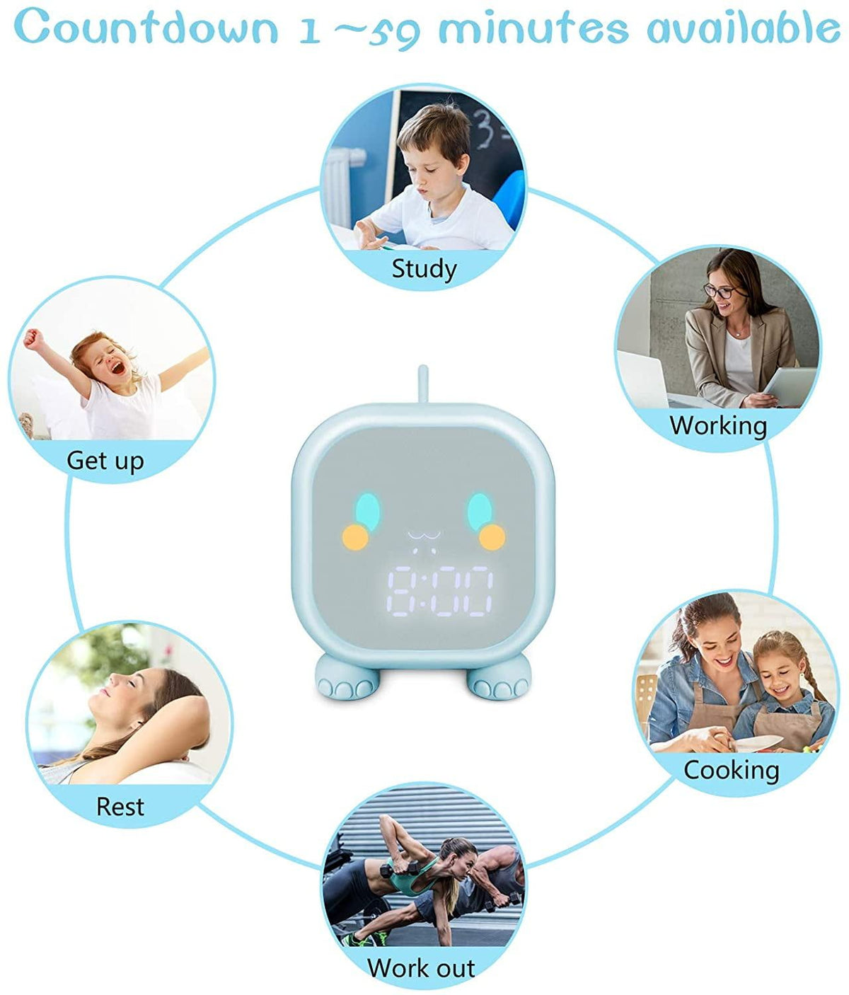 Kids Dinosaur Alarm Clock Creative Cartoon Bedside Clock Night Light Rechargeable