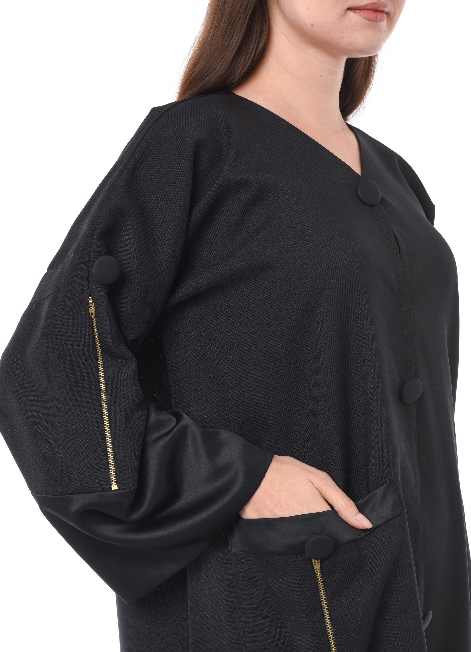 MOiSTREET Black Abaya with Pocket and Zip Detailing