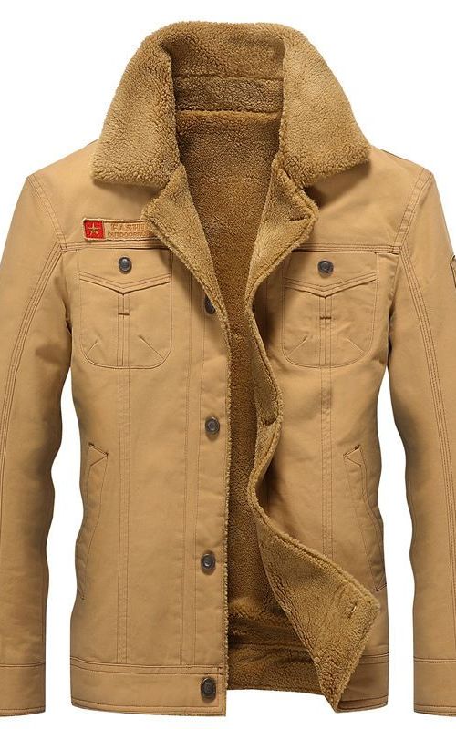Men Winter Plus Velvet Coat Lapel Thick Workwear Jacket Warm Casual Outwear