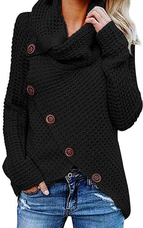 Winter Loose Turtleneck Sweater Long Sleeves Button Casual Pullover For Women
