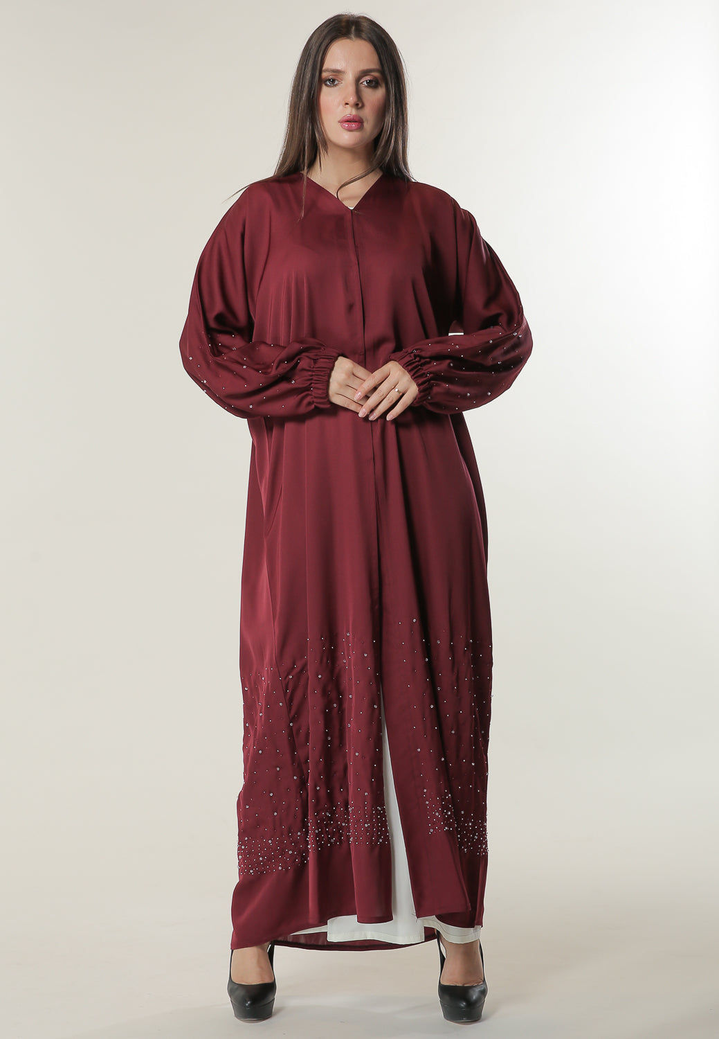 MOiSTREET Cherry Abaya with beaded handwork