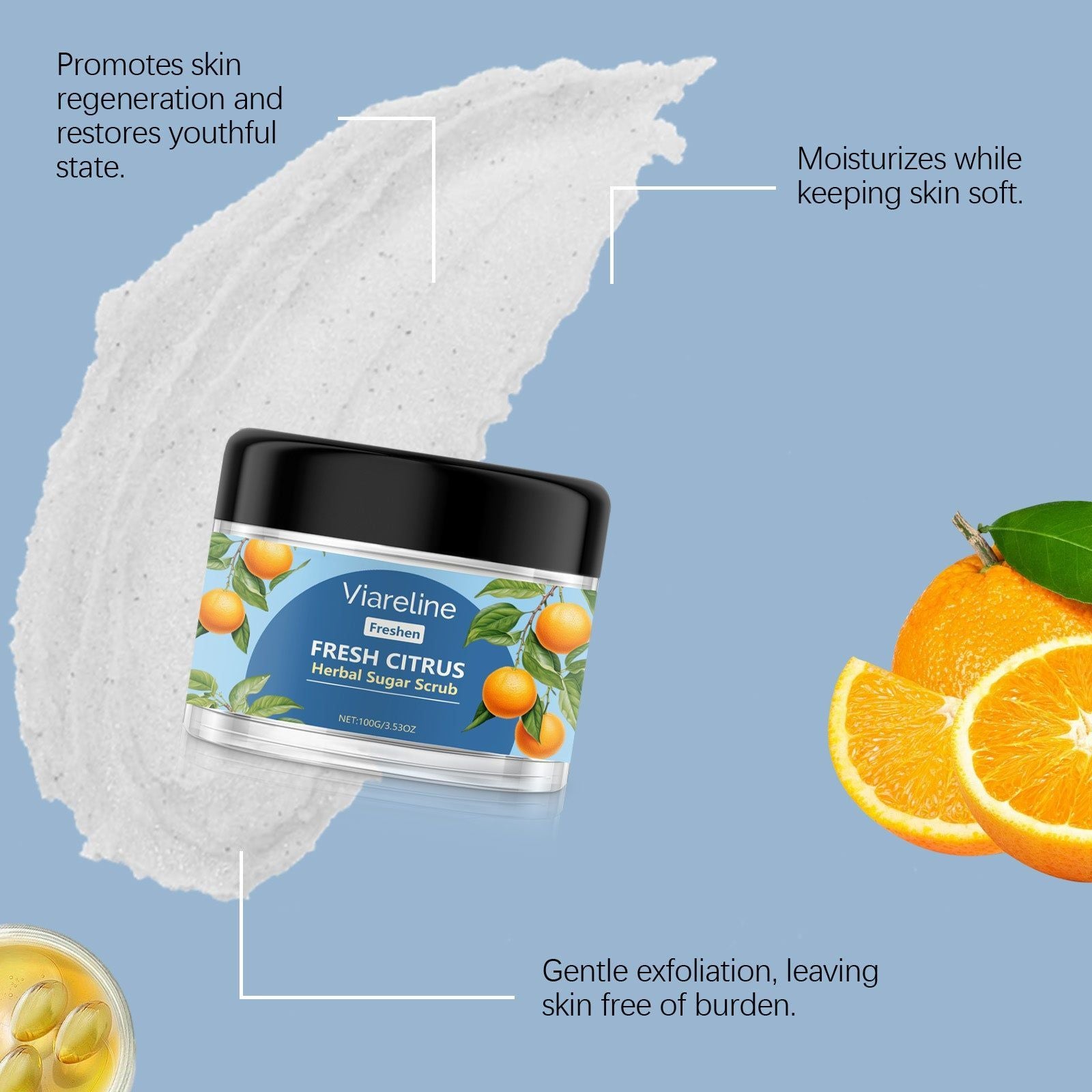Citrus Body Scrub, Daily Body Cleansing, Exfoliating, Moisturizing, Hydrating, Smooth Skin ,100g