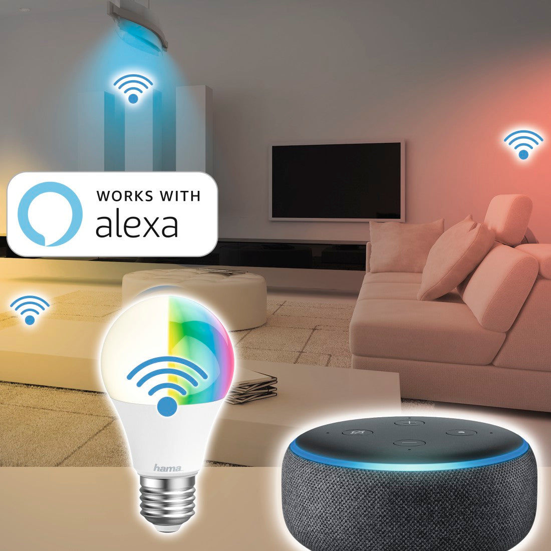 Hama 176581 Hama WLAN LED Lamp, E27, 10 W, RGBW, without Hub, for Voice / App Control